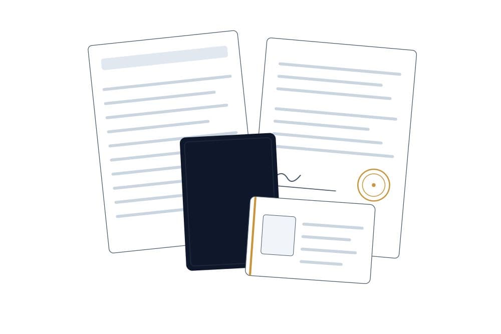 Candidate paperwork: passport, licence card, verification report, and employment contract