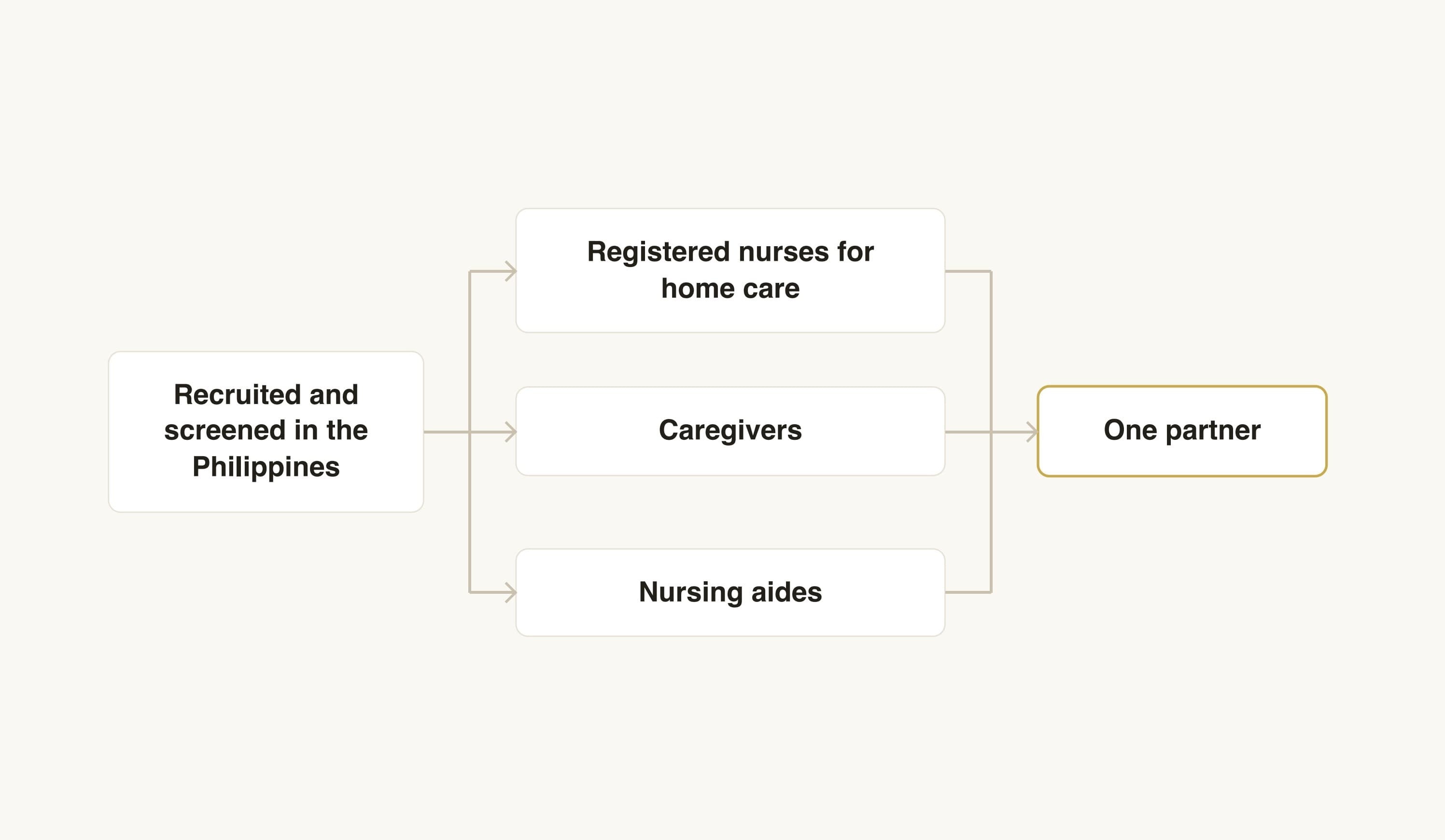 Three home care roles supplied by one partner: registered nurses, caregivers, and nursing aides